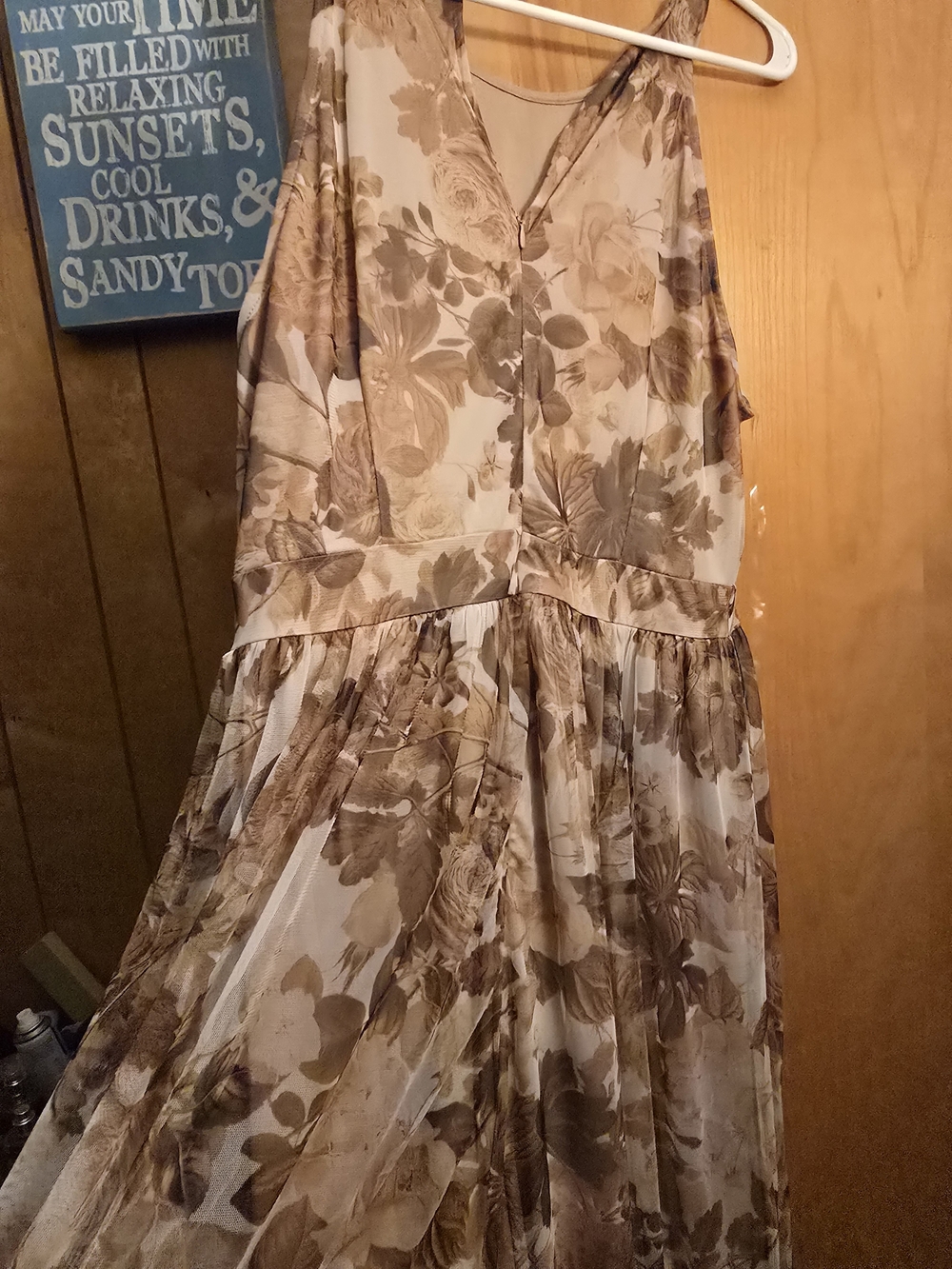Floral Sheer Maxi Dress in Beige and Brown